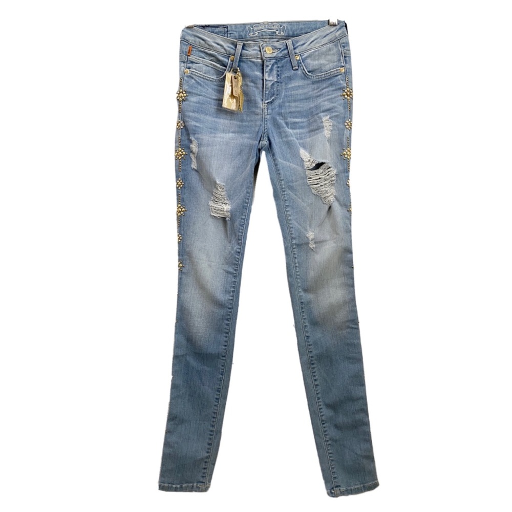 ROBIN’S JEAN RB8985 “Jane” Studded Crystal Distressed Skinny Jeans. Size 25